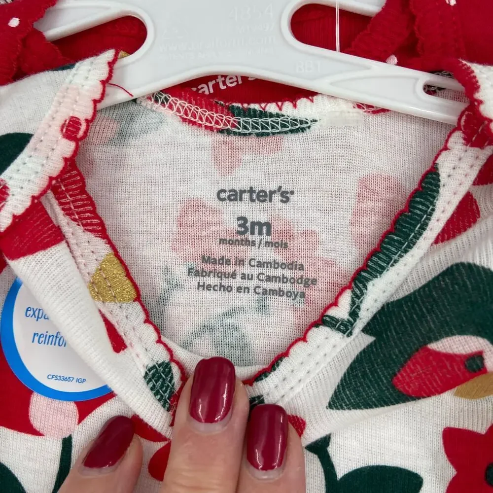 Carter's Bodysuits Long Sleeve Tops Set of 4 Snap Bottom Red Green Baby 3 Months